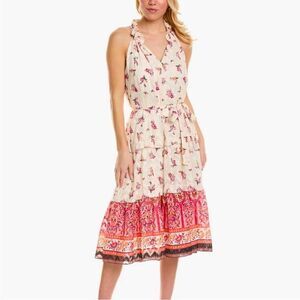 $598 Kobi Halperin Johnson Floral Ruffle Tie Chiffon Midi Dress Boho NWT